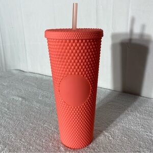 Textured Coral Peach Textured Tumbler With Lid & Matching Straw
